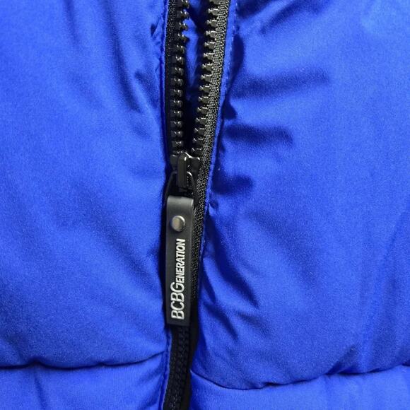 BCBGeneration women's Sz 1XL Colorblock Hooded Puffer Jacket Blue/Blk Utility - Picture 4 of 7